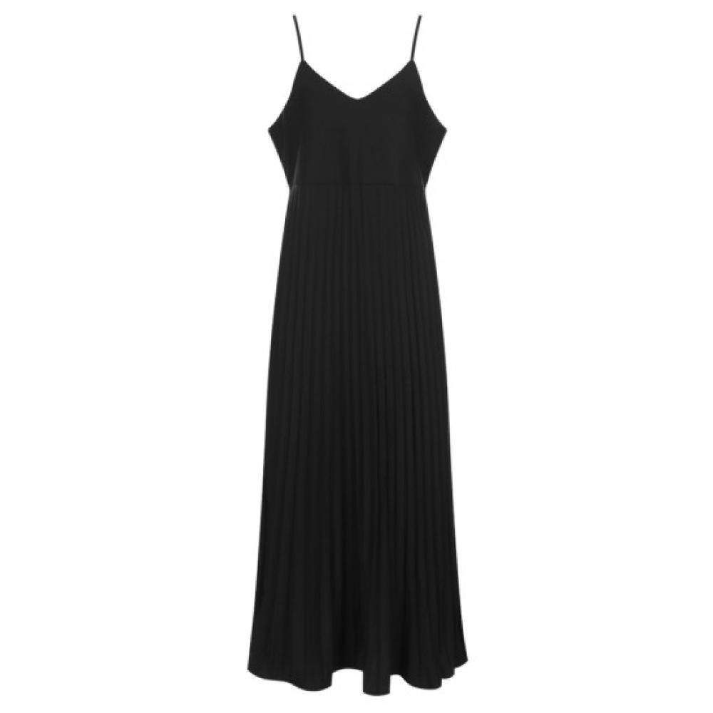 Shop Women Pleated Sleeveless Long Dress Black Ntt Wdr 20586