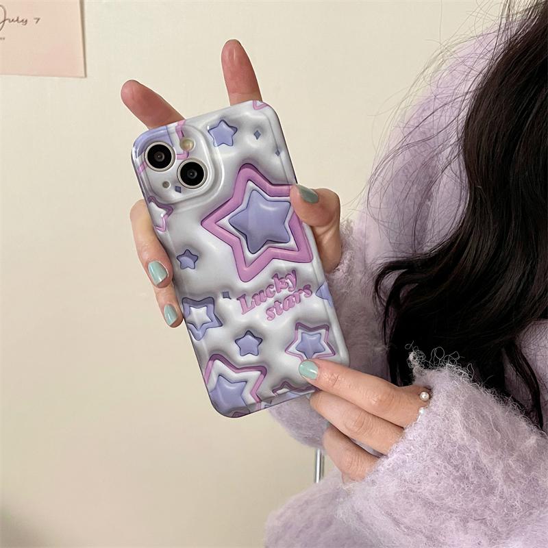 Ins koreanische süße 3D lila Stern Muster Telefon Fall für Iphone 14 13 12 11 Pro Max schöne Sterne stoßfest weiche IMD Abdeckung Funda