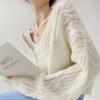 Mohair Gentle Wind V-neck Twist Knitted Cardigan Women Lazy Loose Casual Thin Short Long-sleeved Sweater Women