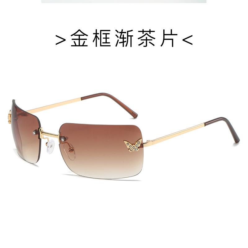 Personalized trend frameless sunglasses women's European and American fashion wear butterfly decorative women sunglasses
