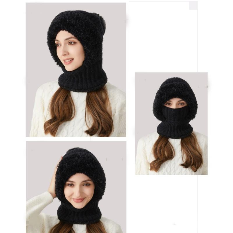Versatiles Knitted Hat Women Ponytail Hat with Integrated Vintage Neck Warmer for Women with Neck Warmer