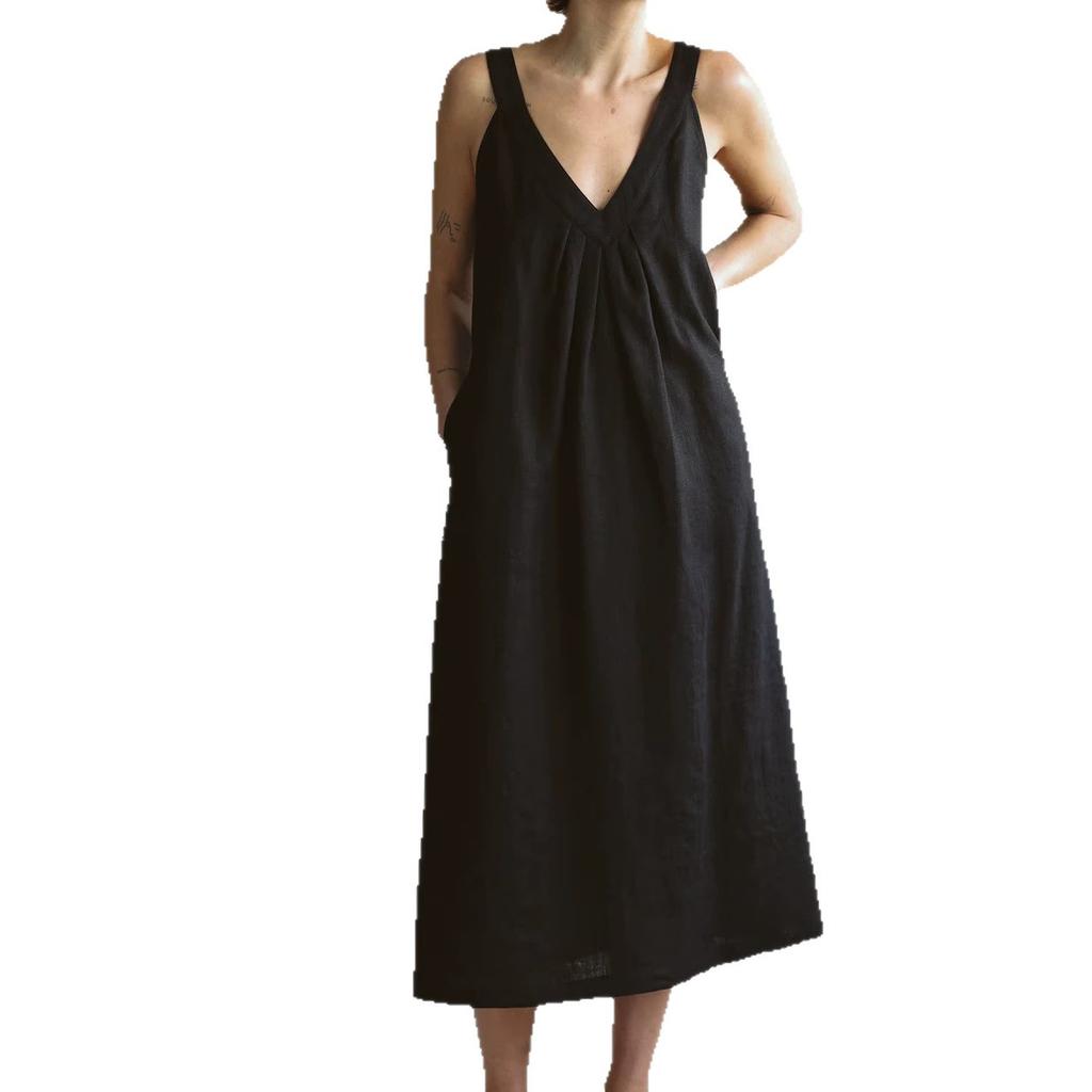 New European and American Sleeveless Dress, Minimalist Solid Color Loose New Super Long Dress