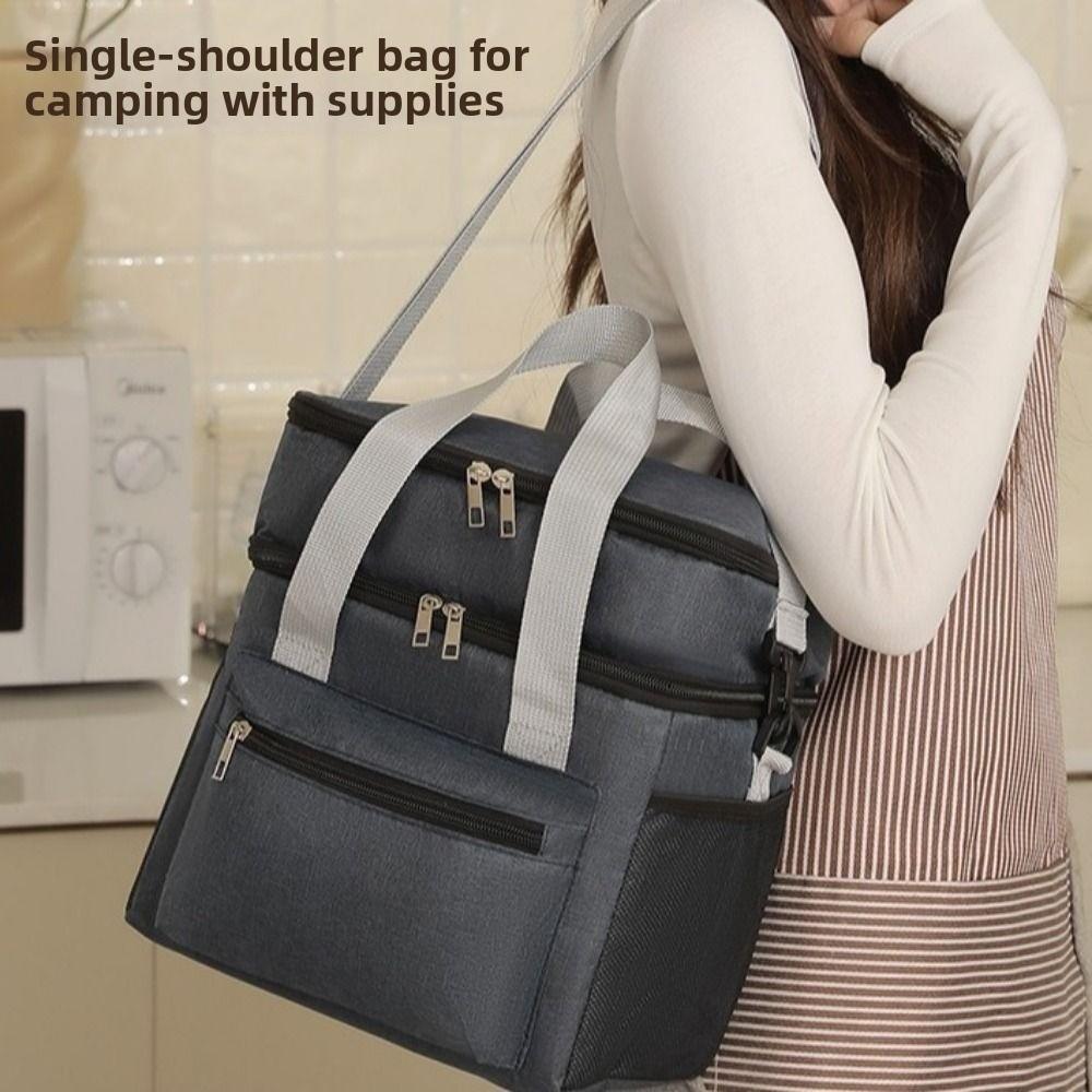 with Shoulder Strap Picnic  Bag Large Capacity Thermal Lunch Pouch  Travel Picnic