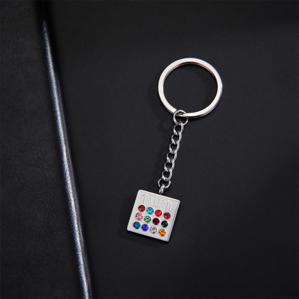EUEAVAN Je 12 Tribes High Priest Keychain Stainless Steel Hebrew Letter Inscription Birthstone Keyring Amulet Jewelry Gift
