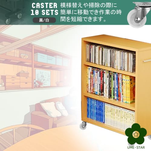 UME-STAR Plate-Style Casters, Small, 25mm Wheel Diameter, Mini Casters, Swivel 360-Degree Movement, Compact, for Furniture Moving, 10-Piece Set (Black