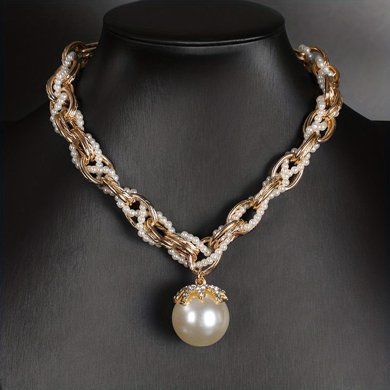 JMXD - Толстое витое ожерелье с крупной жемчужиной, преувеличенное, короткая цепочка для свитера, аксессуар, цепочка для ключиц, кулон