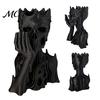 Minimalist Black Gothic Sculpture 3D Printed Melting Skeleton Statue, Matte Skull Holding Ornament Chin Figurine, Dark Style for Home Decor