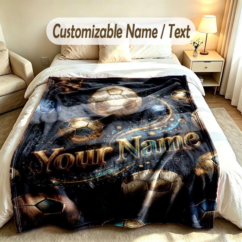 Soccer Theme Custom Blanket Personalized Name & Text Customized Soft Warm Throw Blanket Home Decor