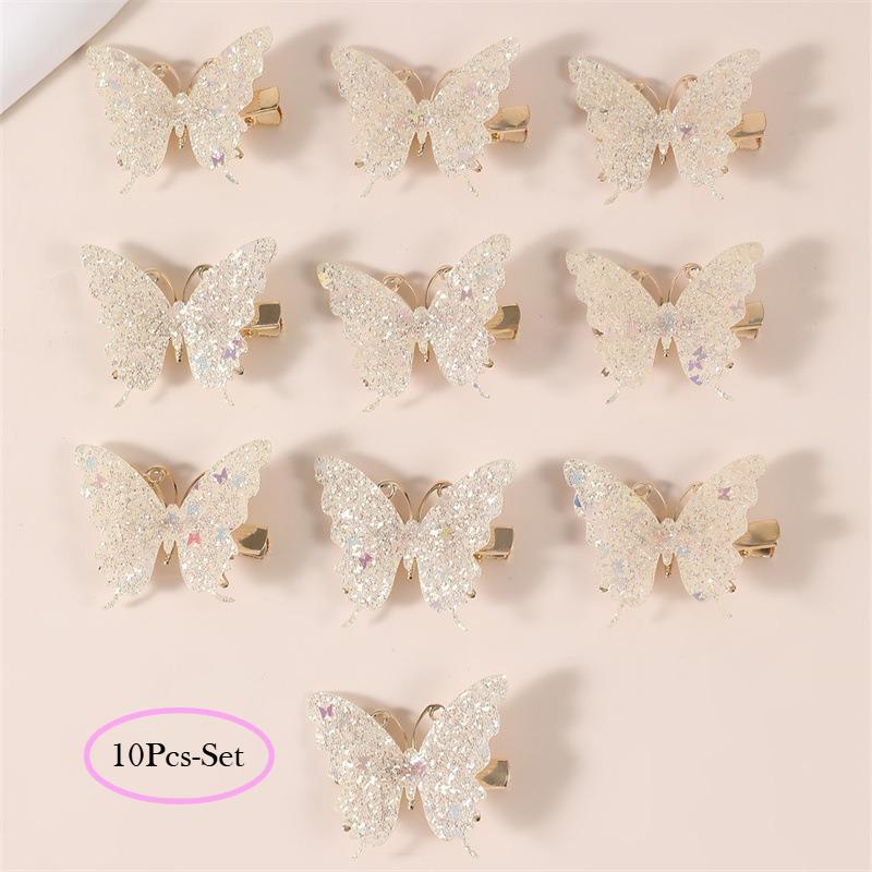10Pcs Set Pink Sparkling Butterfly Hair Clip Children's Sparkling Hair Clip Girl Cute Styling Headwear Set Butterfly Hair Clip