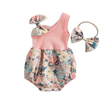 Baby meisje romper zomerjurk katoen linnen hemdje bodysuits hoofdband mouwloze print jumpsuit kleding 2 stuks set