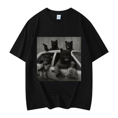 Grappige Kattenbende Grafisch motocry T-shirt Vintage Hoge Kwaliteit Katoen Oversized Korte Mouw voor Mannen Modieus