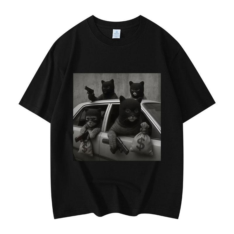 Funny Cat Gang Meme Graphic T Shirts Men's Women's Fashion Vintage Short Sleeve T-shirt High Quality Cotton Oversized T-shirts
