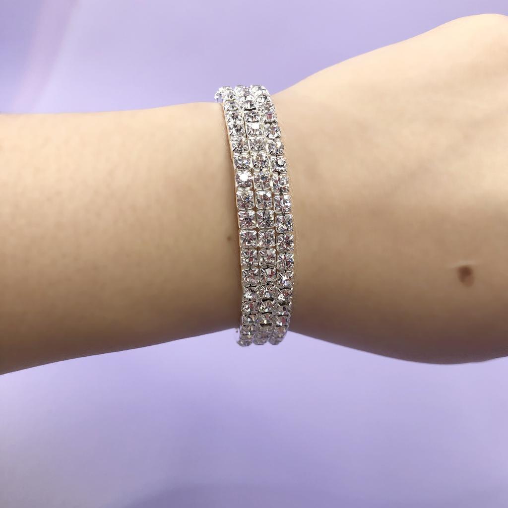 Claw Chain Three-row Bridal Elastic Opening Bracelet, Multi-layer Rhinestone Steel Ring Bracelet, Dress Accessories