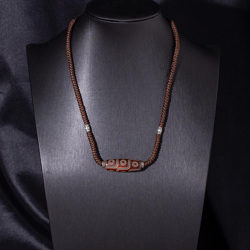 Collier Rétro Tibétain Rétractable Noir Et Blanc Neuf Yeux Perles Dzi Agate Pendentif Chaîne de Pull Style Ethnique Haut de Gamme pour Hommes Et Femmes