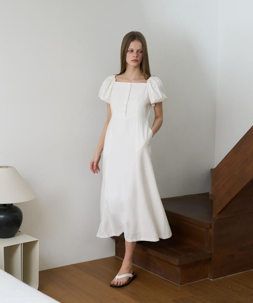 Dehebe Square Neck Puff Dress [Ivory]