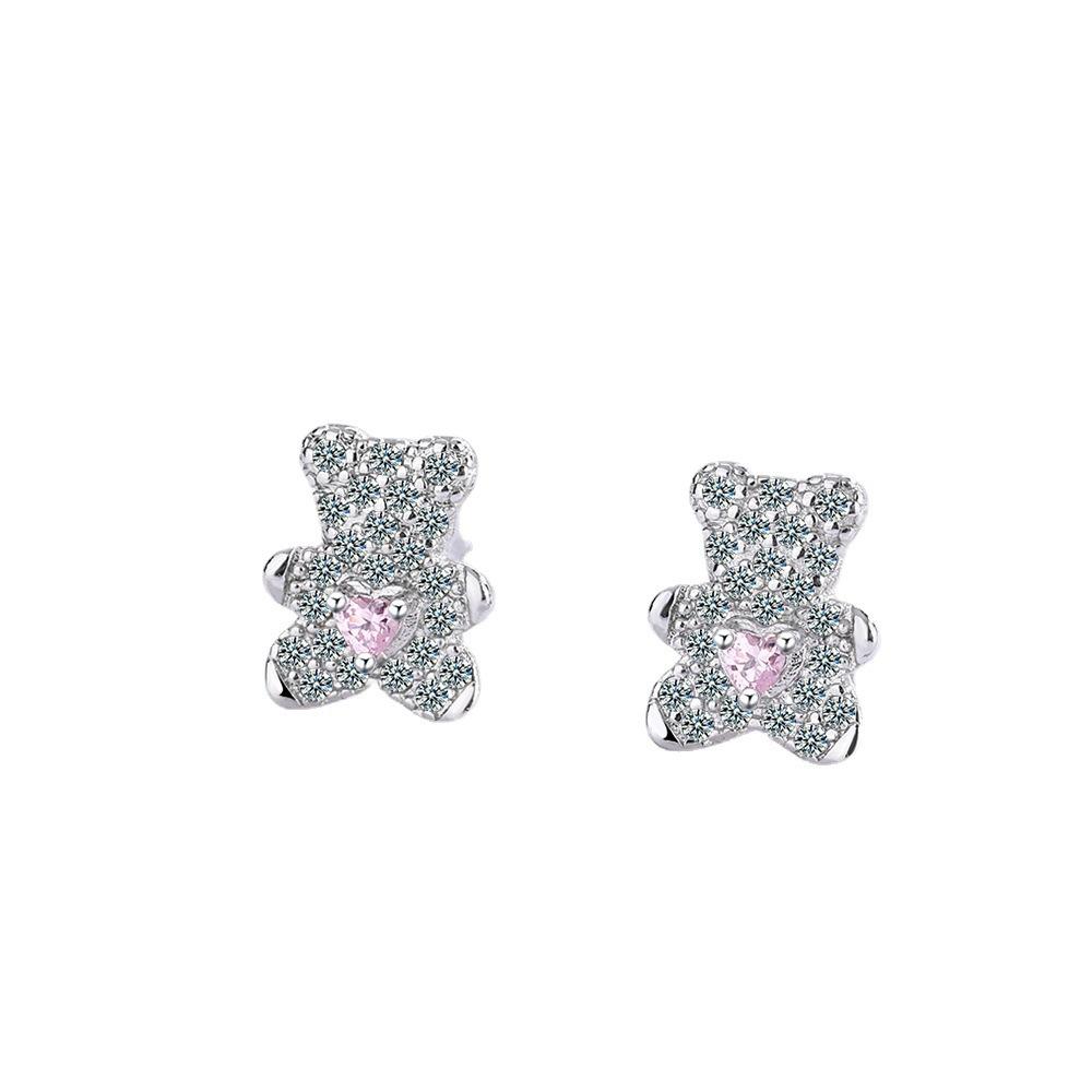 2026 Little Fresh Animal Cartoon Bear Girl Heart Diamond Love Ear Jewelry Stud Earrings