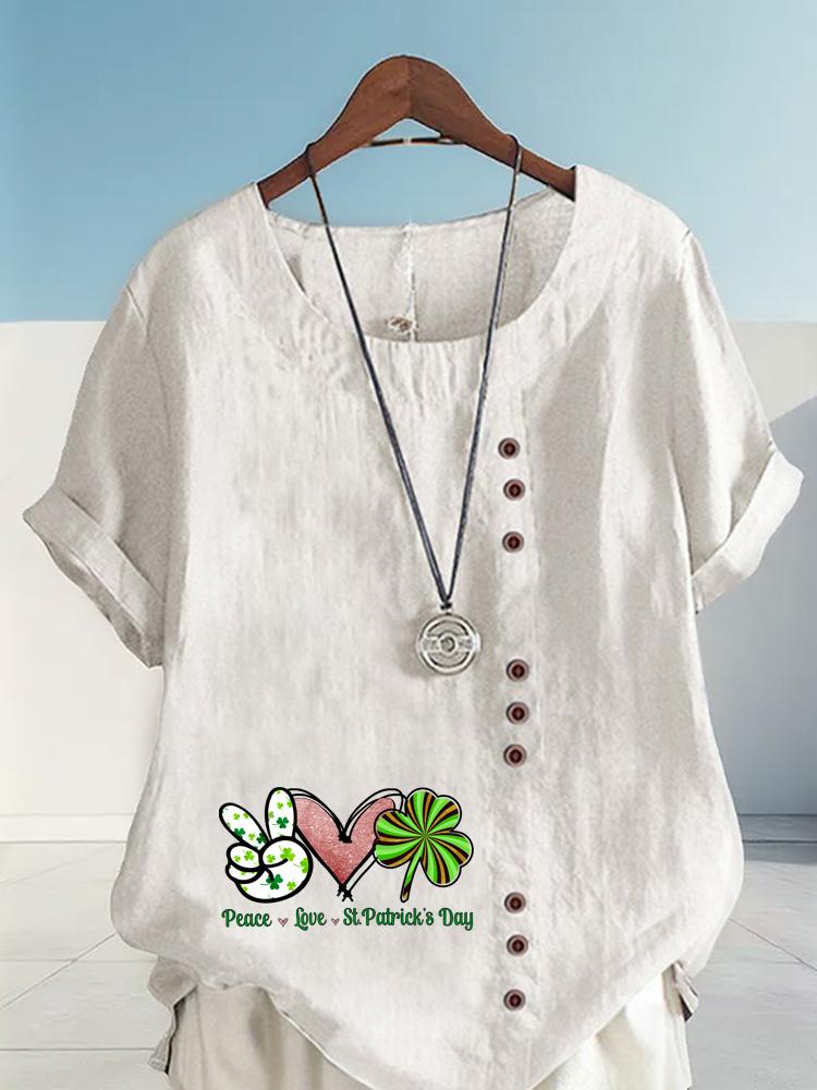 Women's Fashion Love Letter Print with Lines Shot Sleeve T-shirt Loose Cotton Shirt Casual Loose Summer Plus Size Blouse Tops