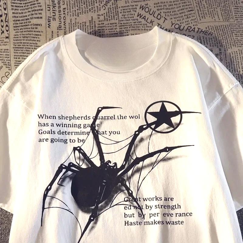 Y2K Korean Streetwear Spider Graphic Harajuku Egirl Grunge Aesthetic Round Neck Trendy Short Sleeved Top Women's Summer Clothing