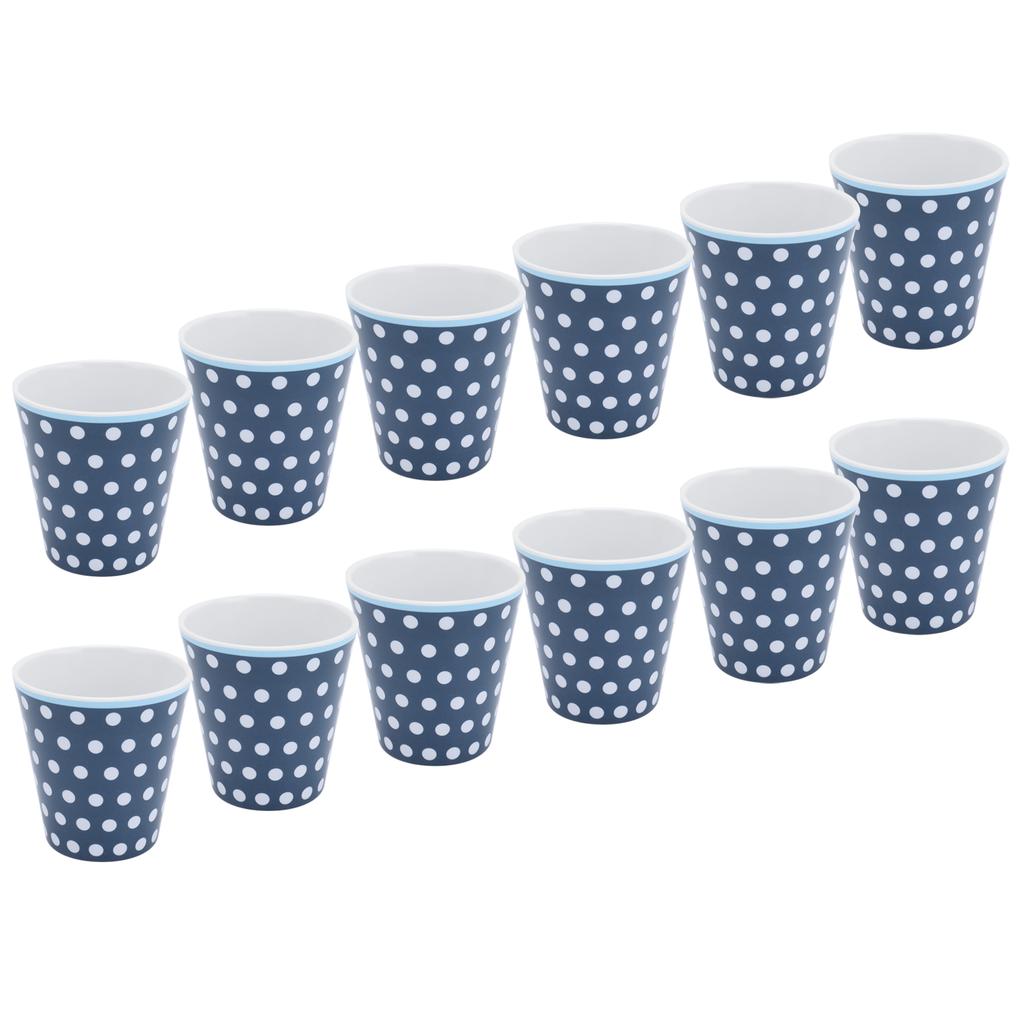 12Pcs Milk Cup AntiScalding Melamine BlueDots Pattern Drinkware Kit for Home Restaurant