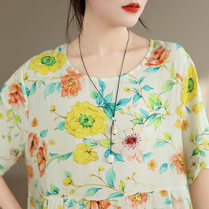 DIMANAF New 2026 Sundress Women Plus Size Summer Casual Print Floral Maxi Long Dress Cotton Loose Oversize Beach Holiday