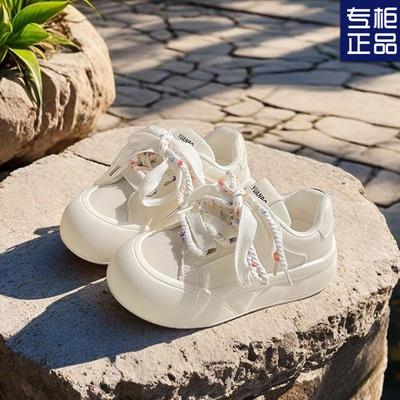 Schuhe mit dicker Sohle Damen Brotschuhe 2025 Frühling und Herbst neu Muffinsohle vielseitige weiße Schuhe Mode lässig Schuhe mit großem Kopf
