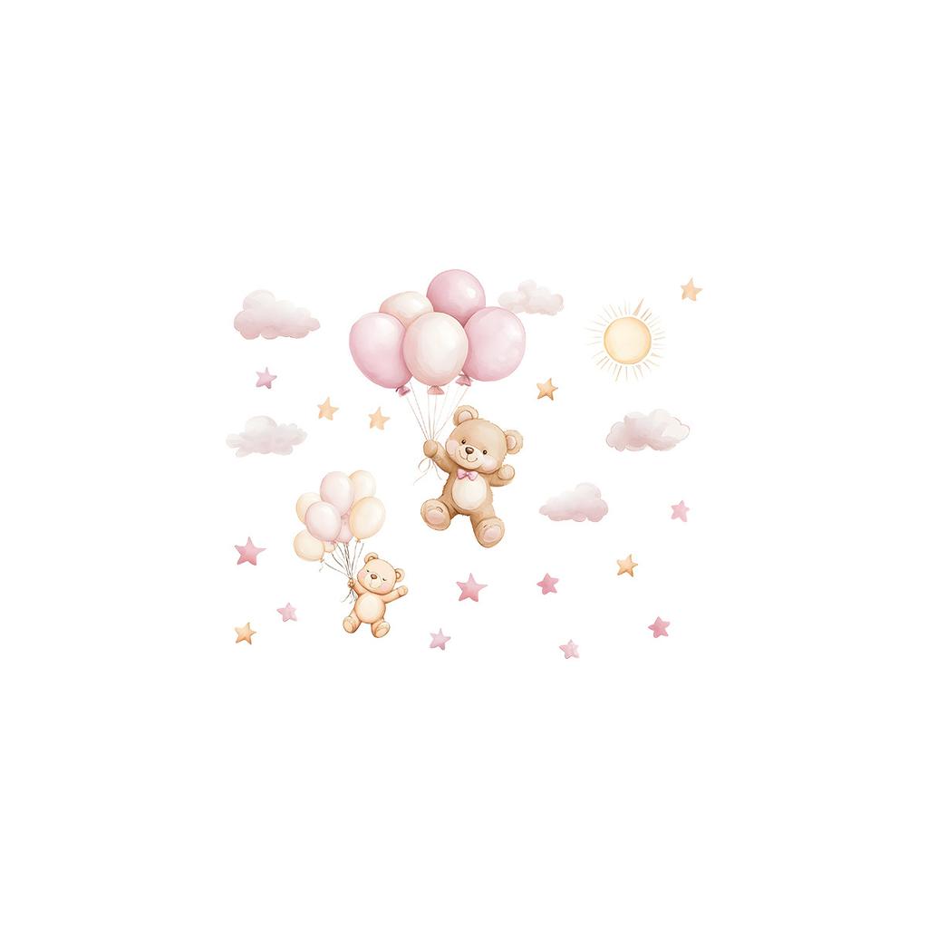 Cartoon Bear Cloud Star Balloon Wall Sticker Kids Room Home Decor Self-Adhesive Wall Art Room Decoration