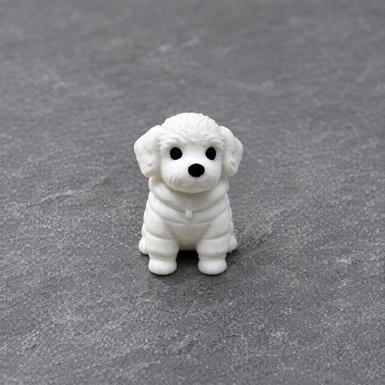 3D-gedruckte sitzende Hundefigur, Mini-Hundestatue in Weiß für Schreibtischdekoration, Modernes Tierform-Ornament für Zuhause, Büro, Bücherregal