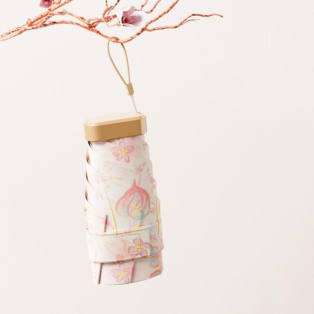 6 Ribs Design Sunscreen Umbrella Floral Pattern Rain Umbrella Portable Sunshade Umbrella Outdoor