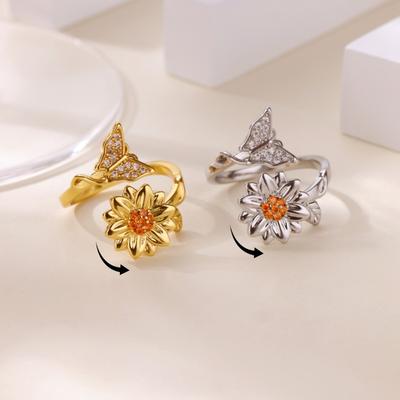 Rotatable Sunflower Butterfly Rotating Ring Women's Diamond Simple and Versatile Popular Pressure-resistant Ring