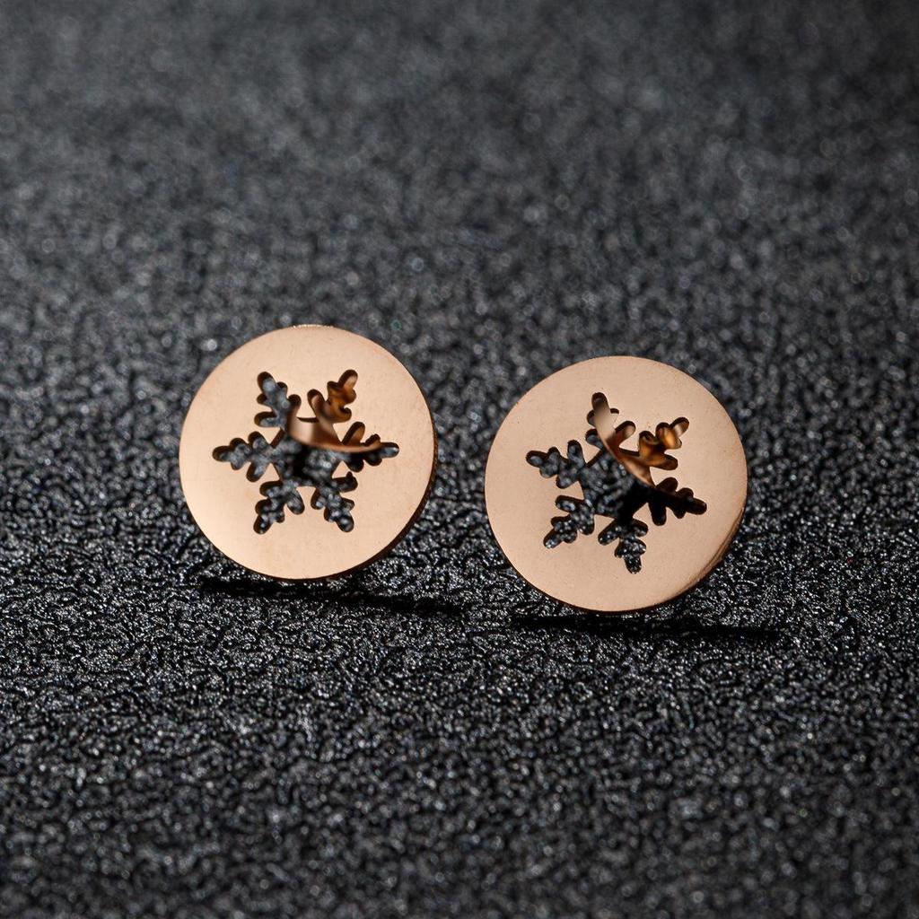 2025 Winter Stainless Steel Snowflake Stud Earrings - Geometric Round Luxury Jewelry