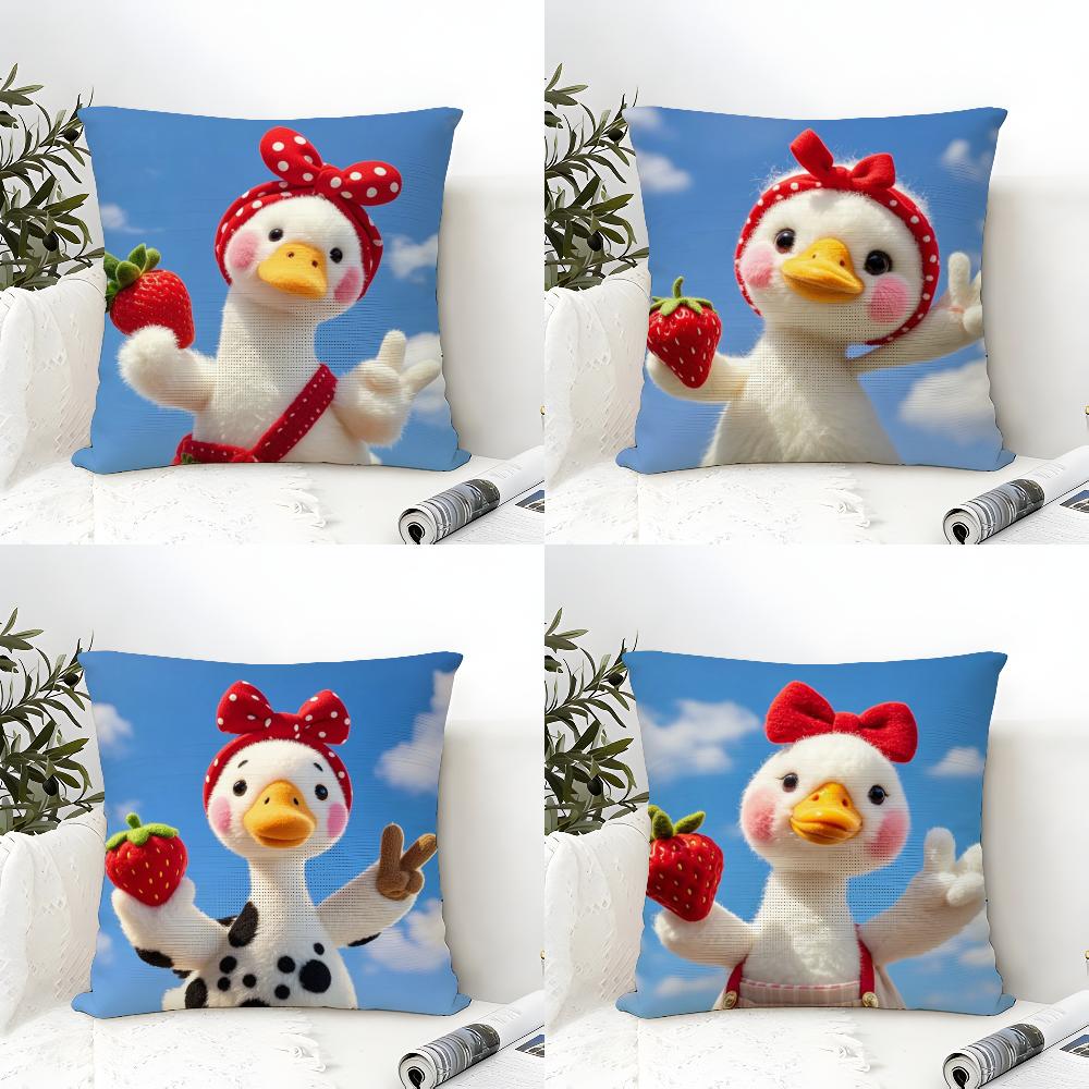 Strawberry Duck Print Pillow Case Cotton Linen Fabric Square Zipper Pillowcase Home Decorative Living Room