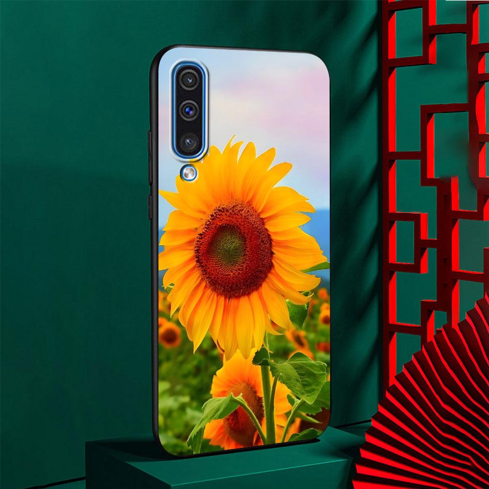 Summer Daisy Sunflower Floral Flower Case for Samsung Galaxy A10s A50 A50s A02s A03s A20 A30 A20e A70 A70s A20s A30s Black Cover