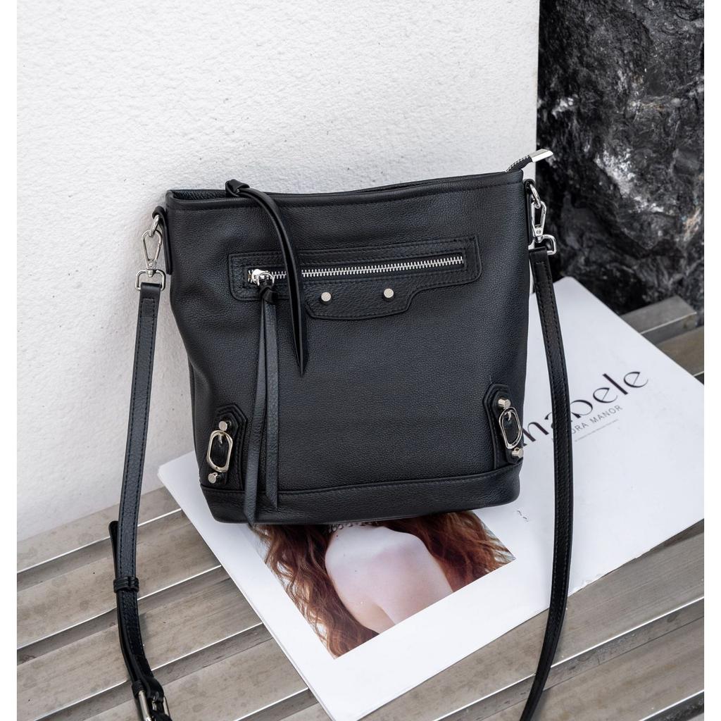Cowhide Bucket Bag Head Bag Popular Fashion Shoulder Crossbody Practical Soft Leather Vegetable Basket Locomotive Bag