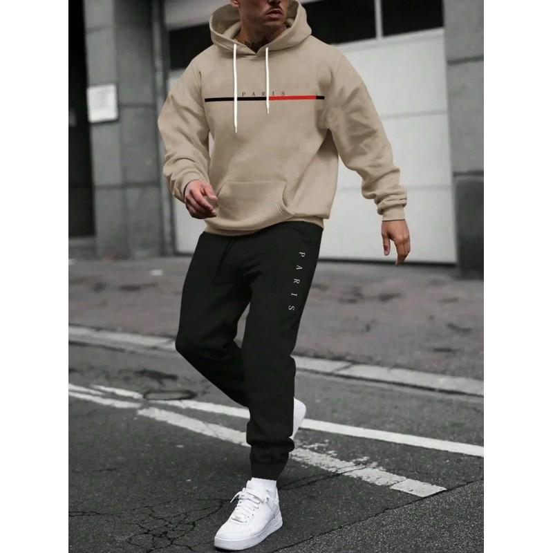 Mens Hooded Oversized Cotton Sweatshirt Set Long Sleeve Top Pants Fall Casual Sportswear