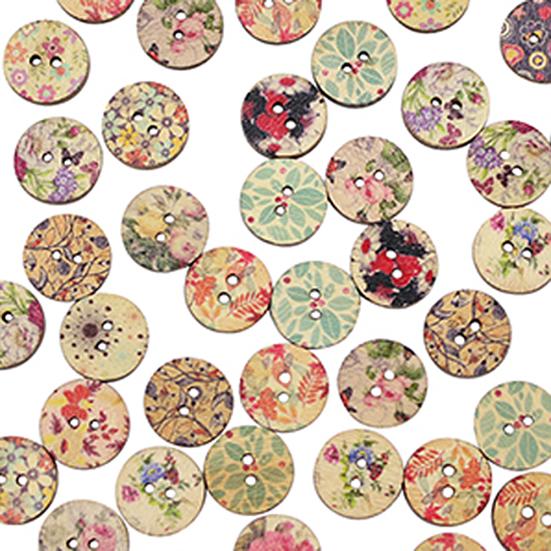 Mixed Random 2 Holes Wooden Buttons for Sewing Crafting Pack of 50pcs (Size: 15mm, Color: Multicolor)