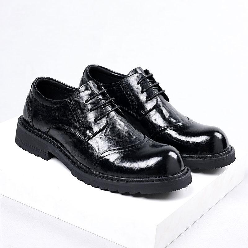 Thick-soled big-headed leather shoes men's business casual men's shoes British first-layer cowhide derby shoes hand-scratched men's leather shoes