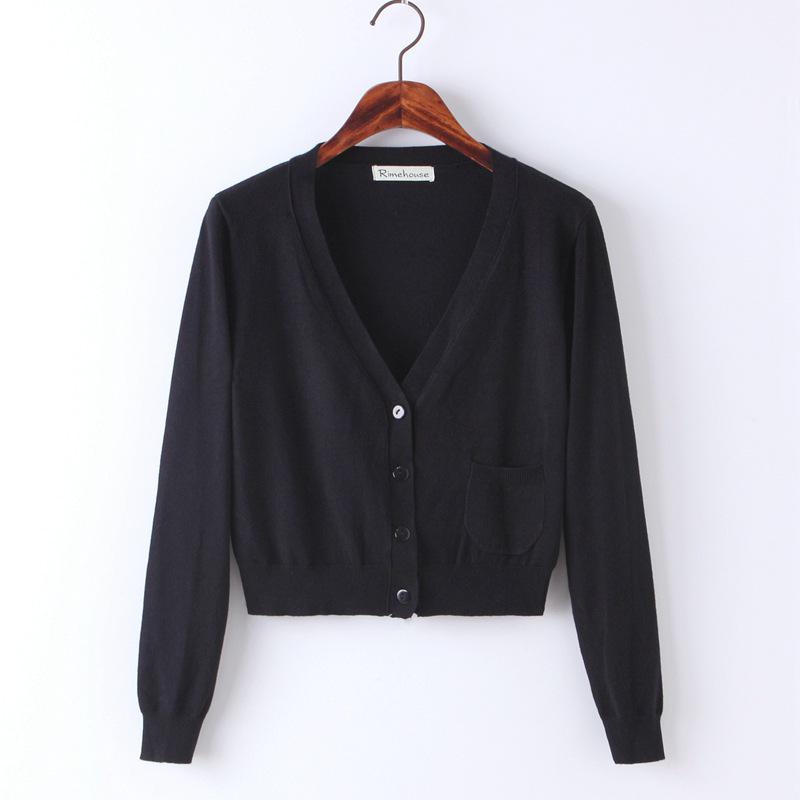

2024 Spring Women s Korean Style Knitted Cardigan - Long Sleeve, Short Length XL