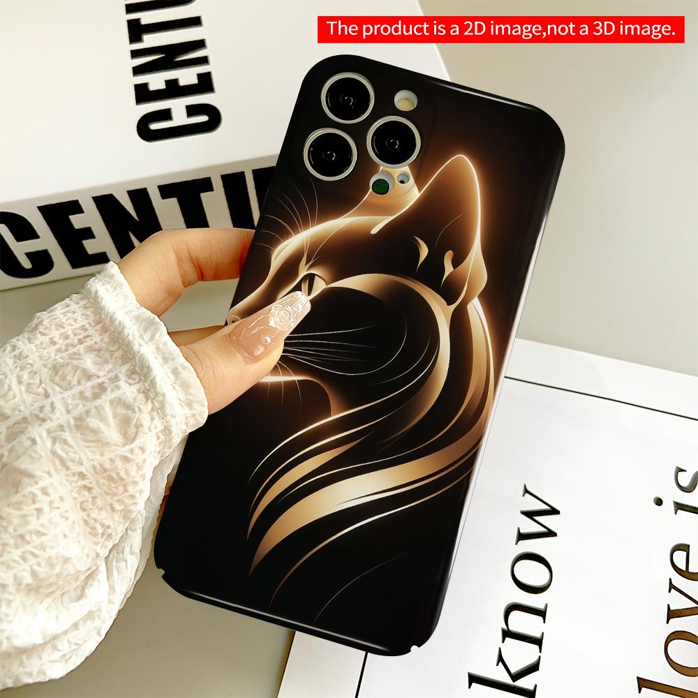 2DFlat Golden Glow Cat Silhouette Phone Case All Inclusive Film Hard Phone Case, Compatible with iPhone 18 Pro Max 17 16 15 14 13 12 11