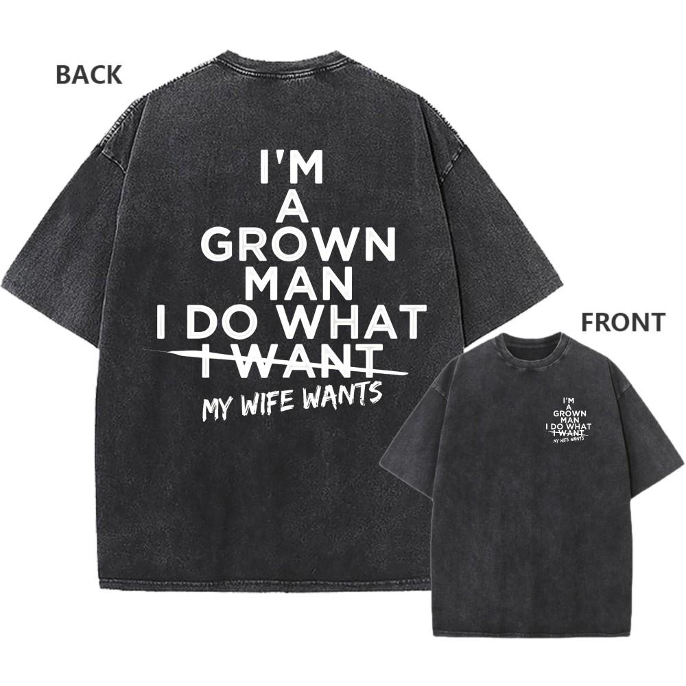 Men s Vintage Washed Cotton Oversized T-Shirt Funny Wife Humor Graphic Tee S разноцветный