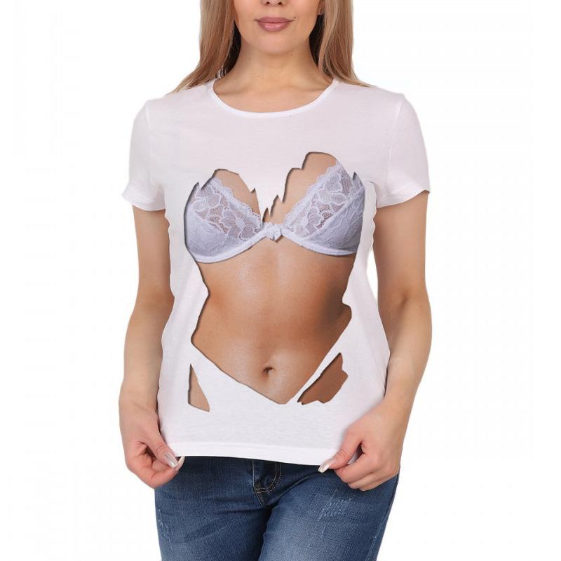 Summer Round Neck 3D Sexy Print Top Fashionable Casual Short Sleeved Women's T-shirts