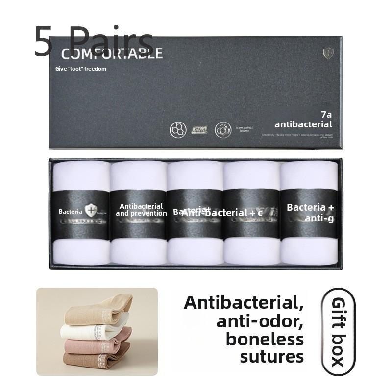 5 Pairs of Women's Spring and Autumn Pure Cotton Anti Bacterial Deodorant Gift Box Medium Tube Socks