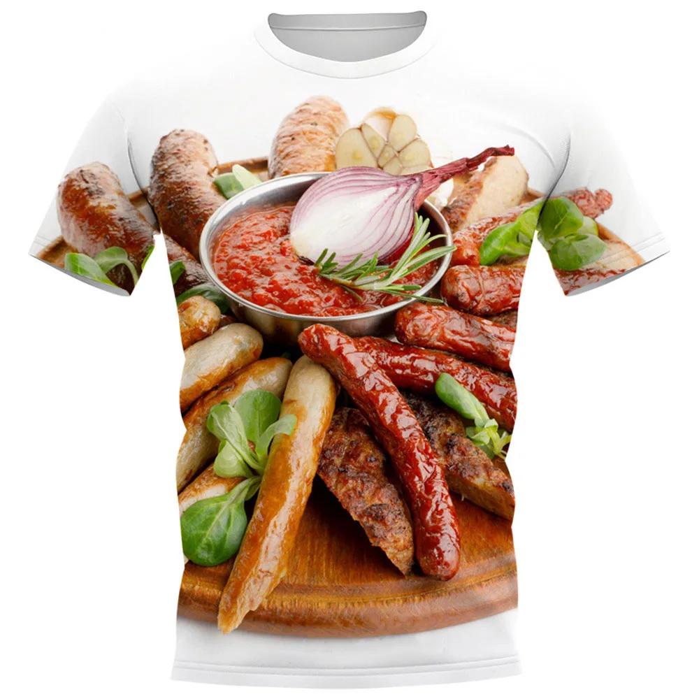 Divertente T-shirt Stampata 3D con Cibo Salsiccia Uomo e Donna Casual Girocollo Manica Corta Harajuku Extra Large 6 Top