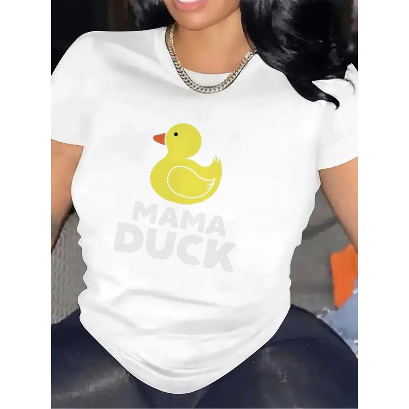 European Sizes Women'S Black "Mama Duck" Graphic T-Shirt - Cute Yellow Duck Design Comfortable Fit for Casual Wear