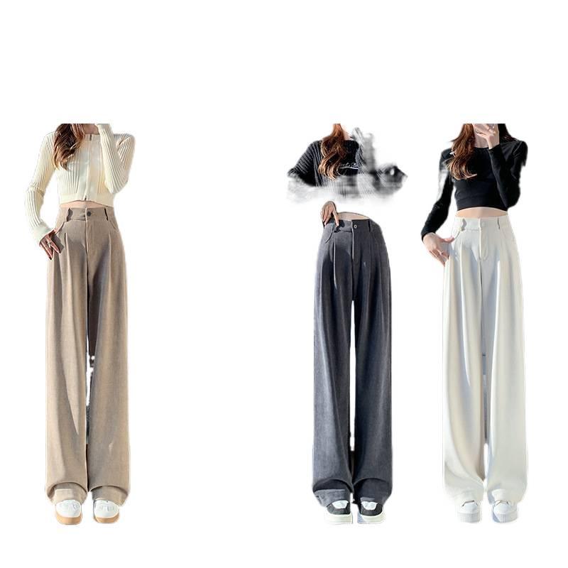 European Cotton Velvet Wide-Leg High-Waisted Women's Corduroy Pants for Autumn/Winter - Drapey, Casual, Floor-Length.
