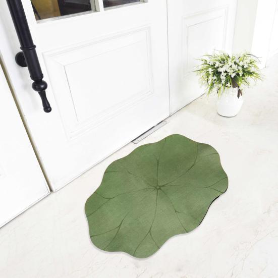 Lotus Leaf Floor Mat Diatomaceous Earth Bathroom Rug Non-Slip Absorbent Lotus Flower Floor Rug for Entrance Living Room Kitchen Bathroom