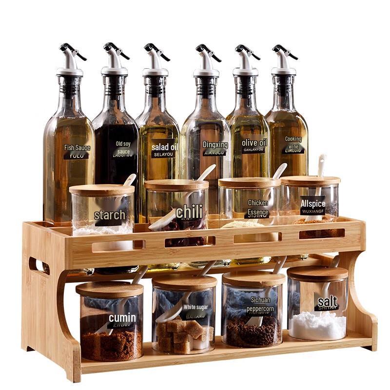 15-Piece Ceramic Spice Jar Set with Wooden Rack