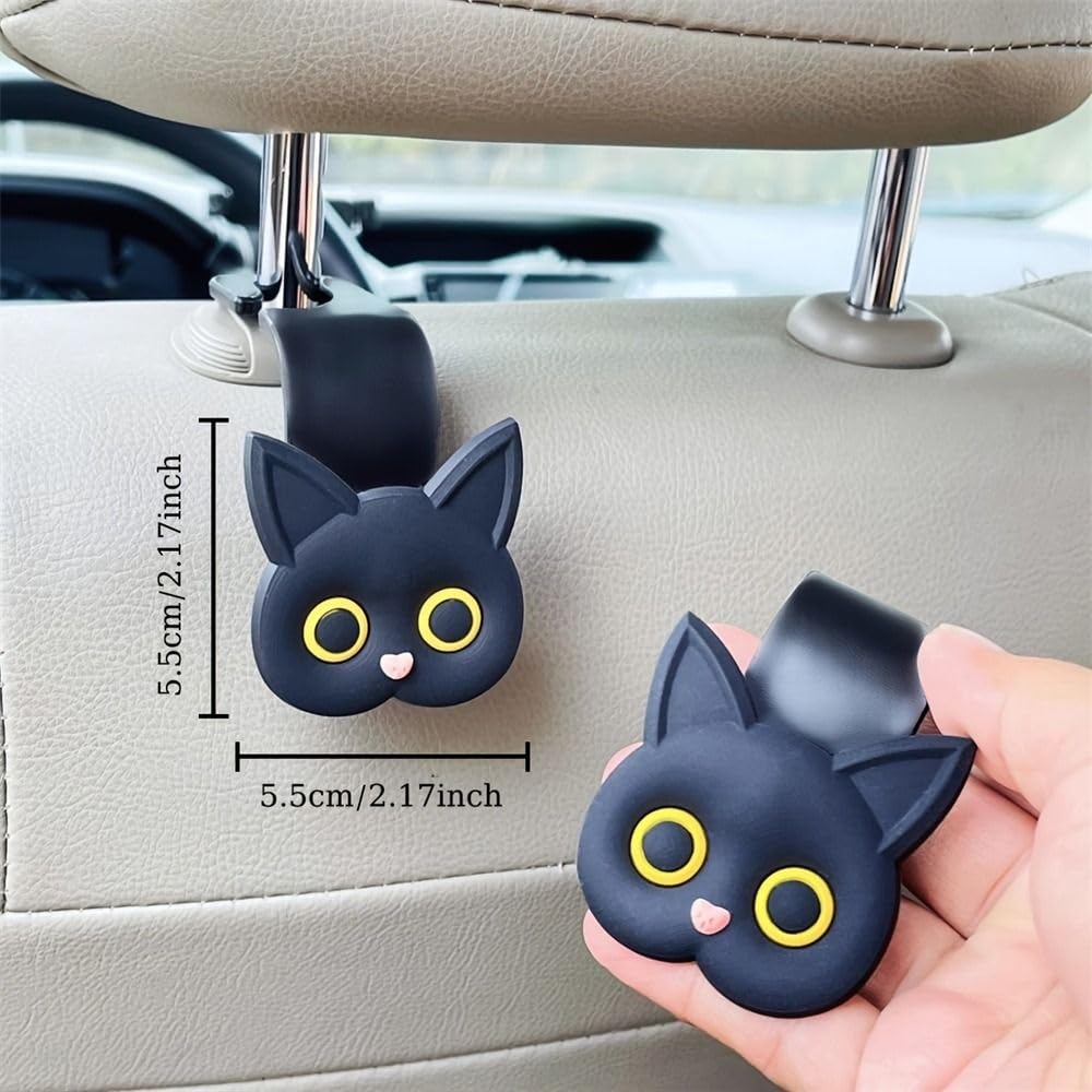 2pcs Cartoon Cute Cat Car Clip Backseat Hook Organizer Holder