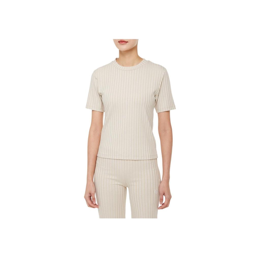 Calvin Klein Embroidered Logo Short Sleeve T-Shirt Women Tops Oat-Milk J220774-ACI