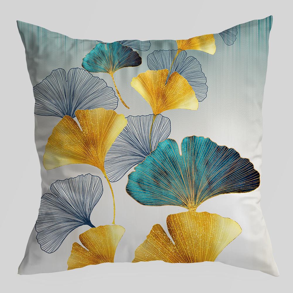 A New Type of Home Fabric Pillow and Cushion Cover with Green and Gold Ginkgo Leaf Print