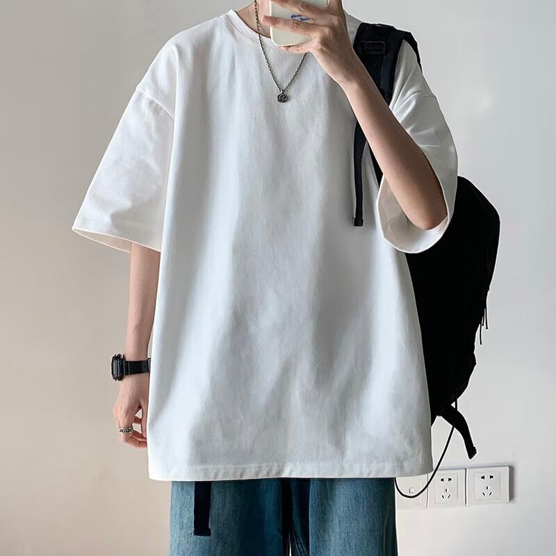 Dingfengbaoluo Japanese-Style Solid Color Pure Cotton Short-Sleeve T-Shirt, Men's Summer Basic Loose Undershirt